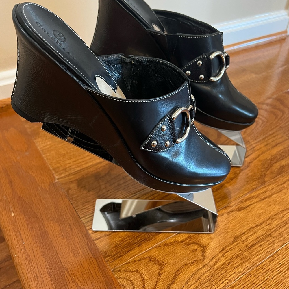 Cole Haan Black Mules with Silver Buckle